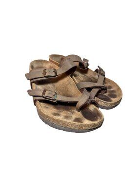 Birkenstock Mayari Sandals Brown Leather Size 38 Narrow Strappy Comfort Footbed